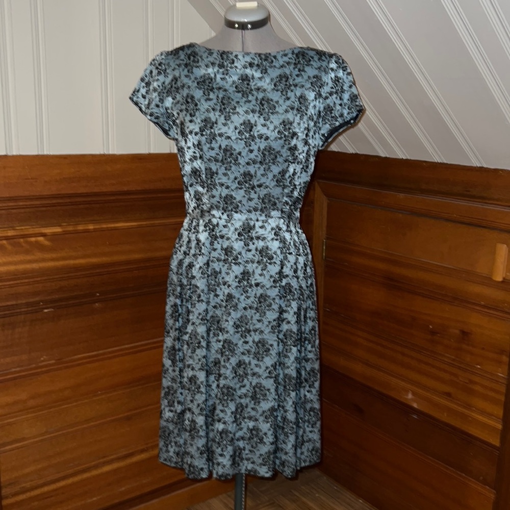 Vintage Silk Brocade Early 60’s Dress, black and blue
